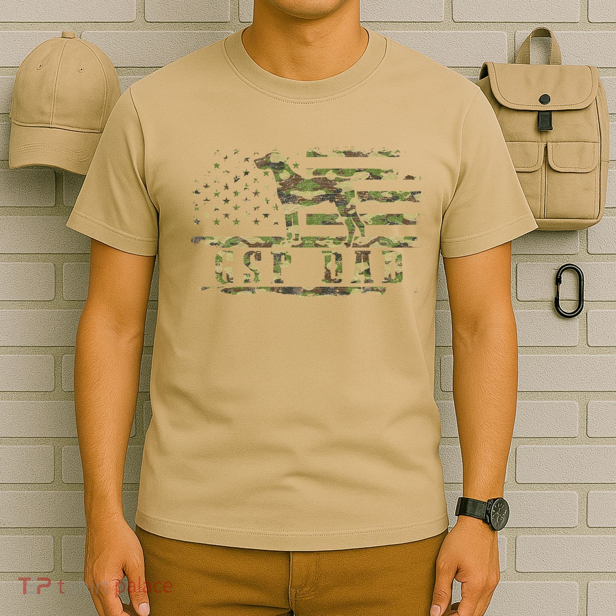 Gsp Dad Camo American Flag German Shorthaired Pointer Dog T-Shirt