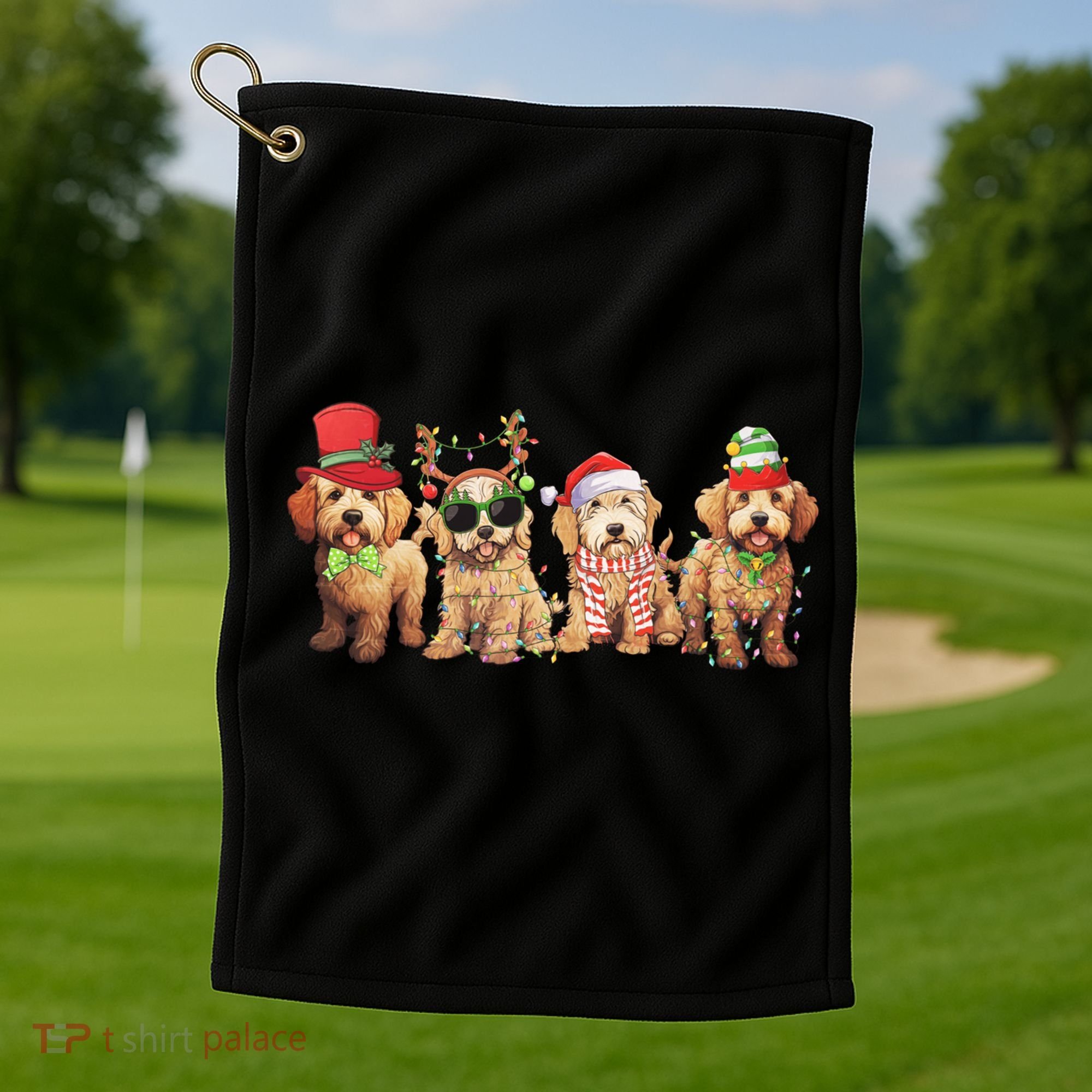 Golden Doodle Christmas Dogs Xmas Lights Christmas Xmas Tree Gift Golf Towel