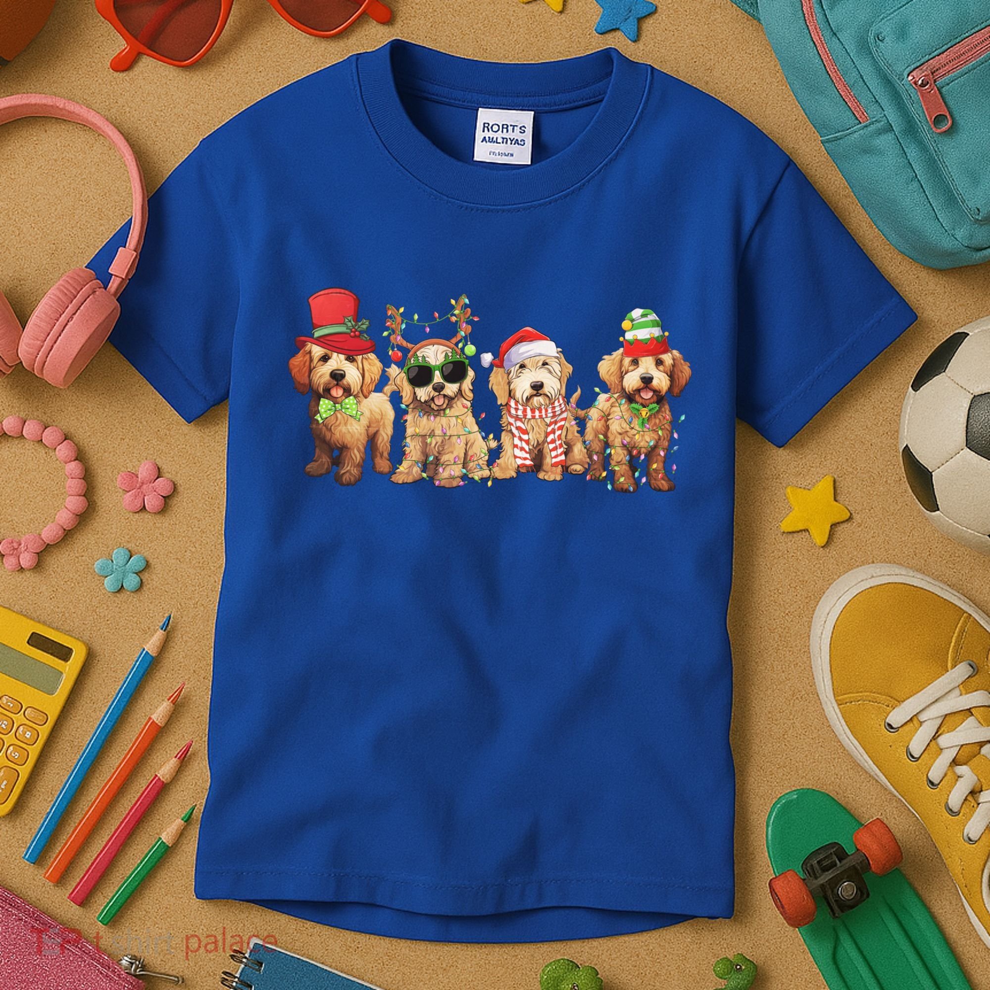 Golden Doodle Christmas Dogs Xmas Lights Christmas Xmas Tree Gift Kids T-Shirt