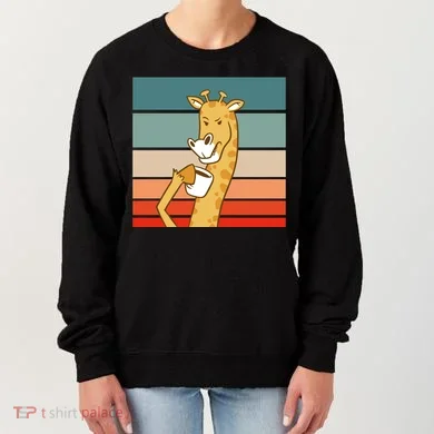 Giraffe Drinking Coffee Retro Sunset Women's Sweatshirt