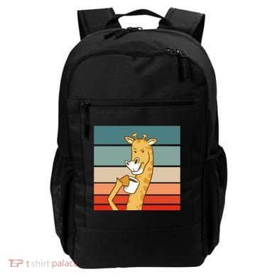 Giraffe Drinking Coffee Retro Sunset Backpack