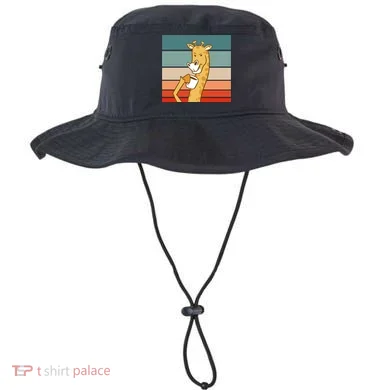Giraffe Drinking Coffee Retro Sunset Bucket Hat