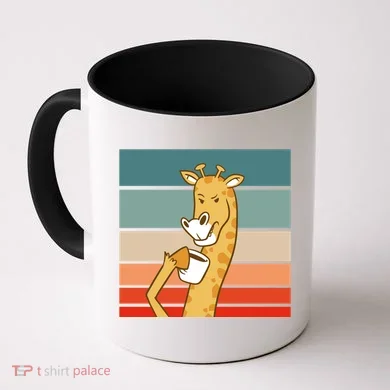 Giraffe Drinking Coffee Retro Sunset Coffee Mug