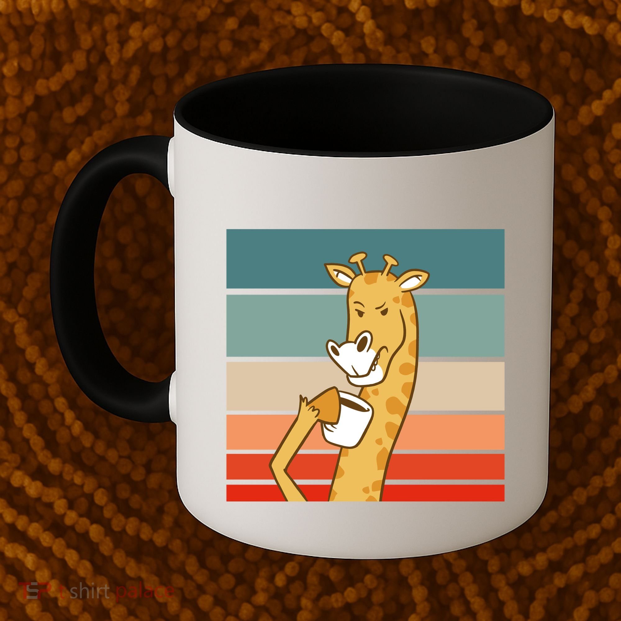 Giraffe Drinking Coffee Retro Sunset Coffee Mug