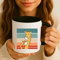 Giraffe Drinking Coffee Retro Sunset Coffee Mug thumb 3