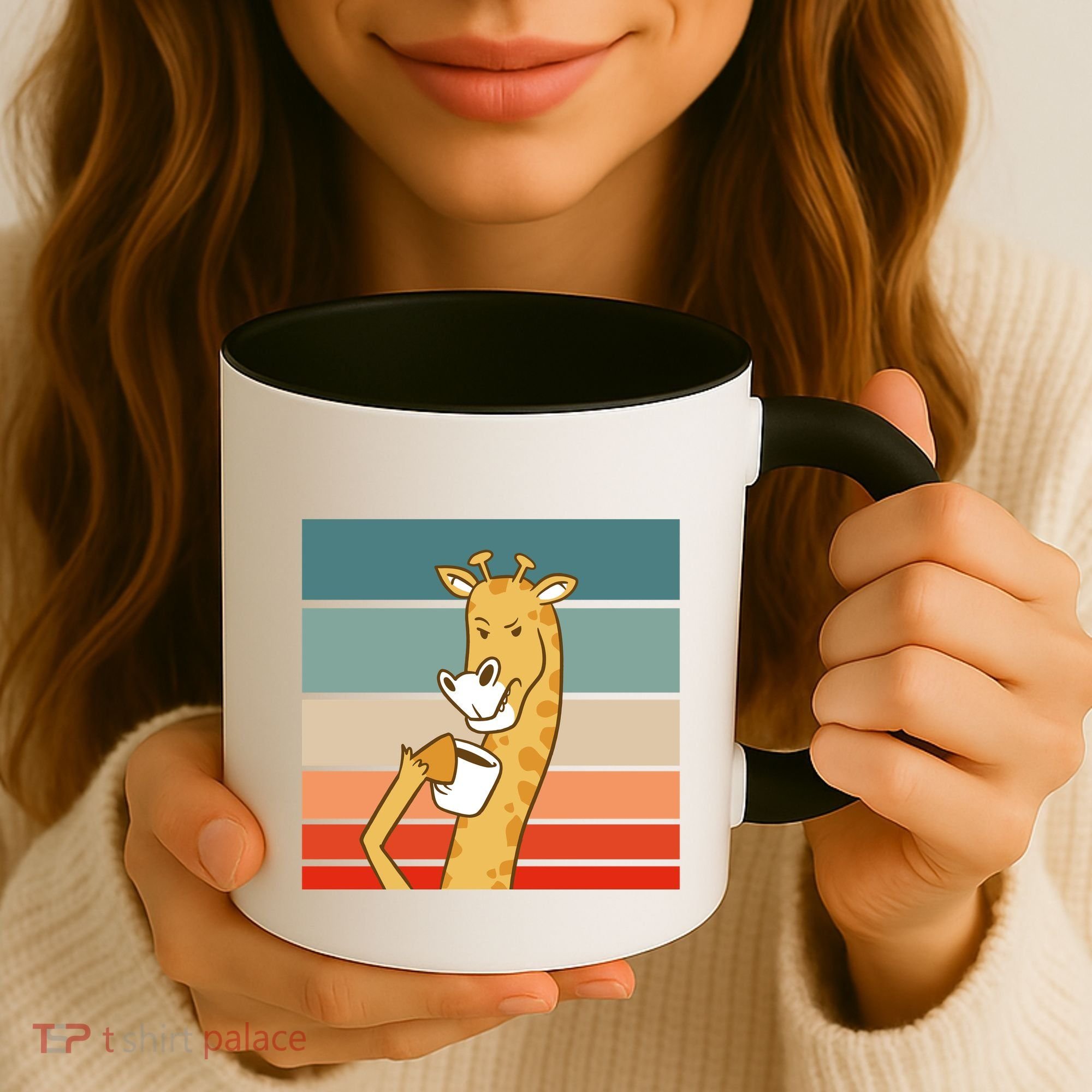Giraffe Drinking Coffee Retro Sunset Coffee Mug