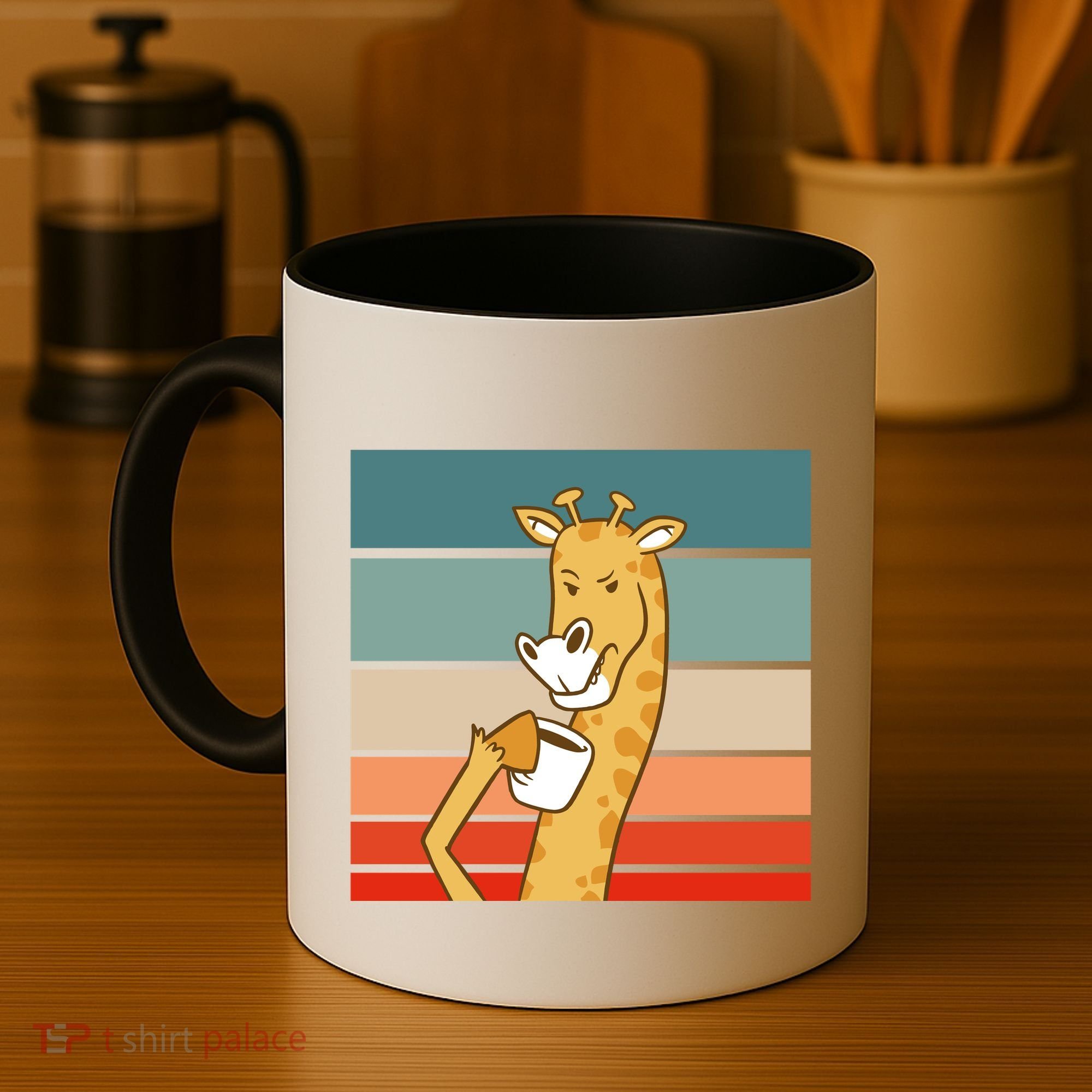 Giraffe Drinking Coffee Retro Sunset Coffee Mug