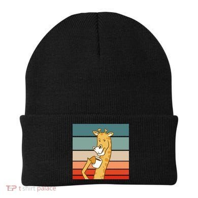 Giraffe Drinking Coffee Retro Sunset Beanie
