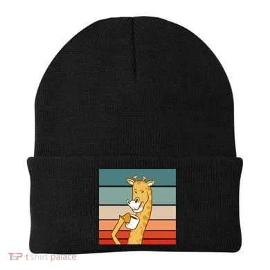 Giraffe Drinking Coffee Retro Sunset Beanie