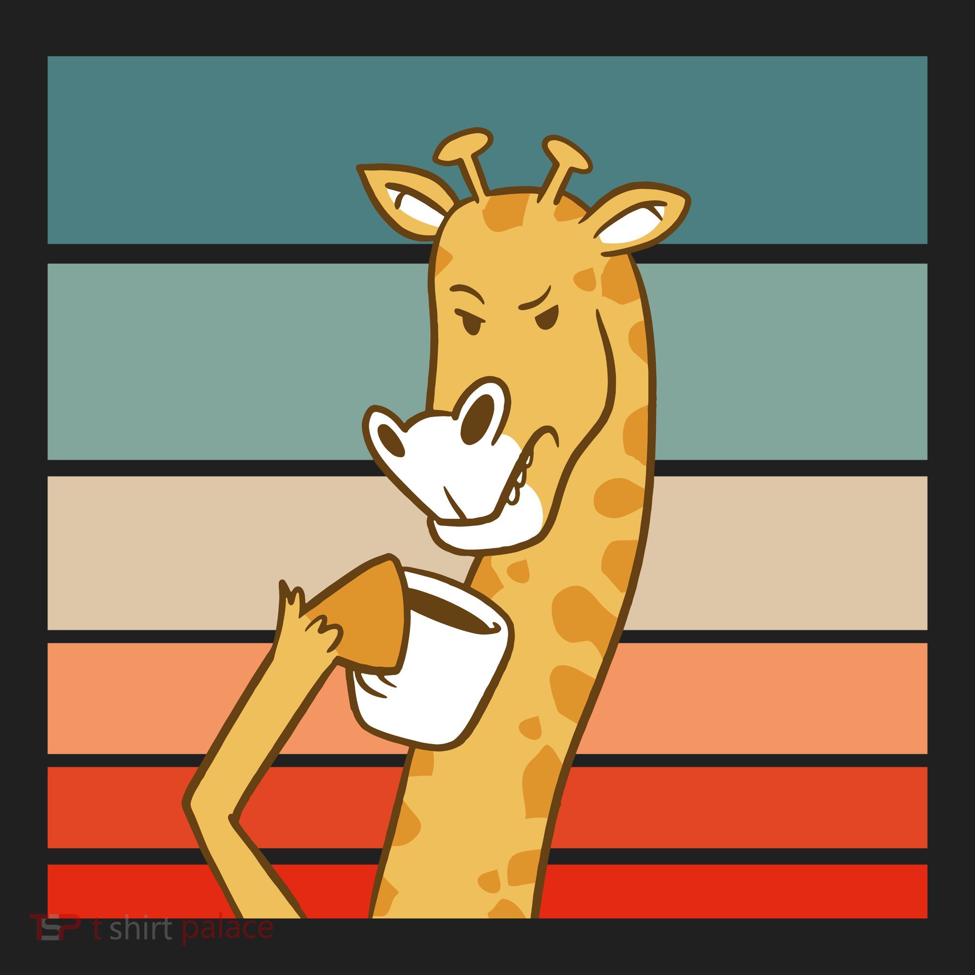 Giraffe Drinking Coffee Retro Sunset Beanie