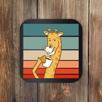 Giraffe Drinking Coffee Retro Sunset Coaster