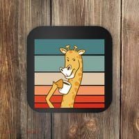 Giraffe Drinking Coffee Retro Sunset Coaster thumb 0