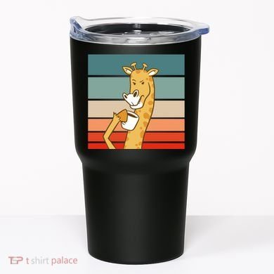 Giraffe Drinking Coffee Retro Sunset Tumbler