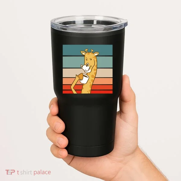 Giraffe Drinking Coffee Retro Sunset Tumbler