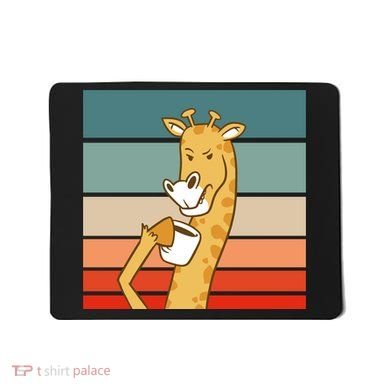 Giraffe Drinking Coffee Retro Sunset Mousepad