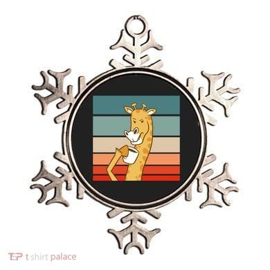 Giraffe Drinking Coffee Retro Sunset Ornament