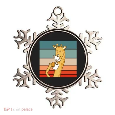 Giraffe Drinking Coffee Retro Sunset Ornament