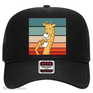Giraffe Drinking Coffee Retro Sunset Hat
