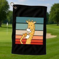 Giraffe Drinking Coffee Retro Sunset Golf Towel thumb 1