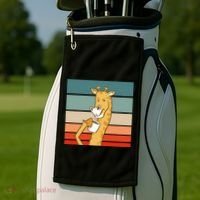 Giraffe Drinking Coffee Retro Sunset Golf Towel thumb 2