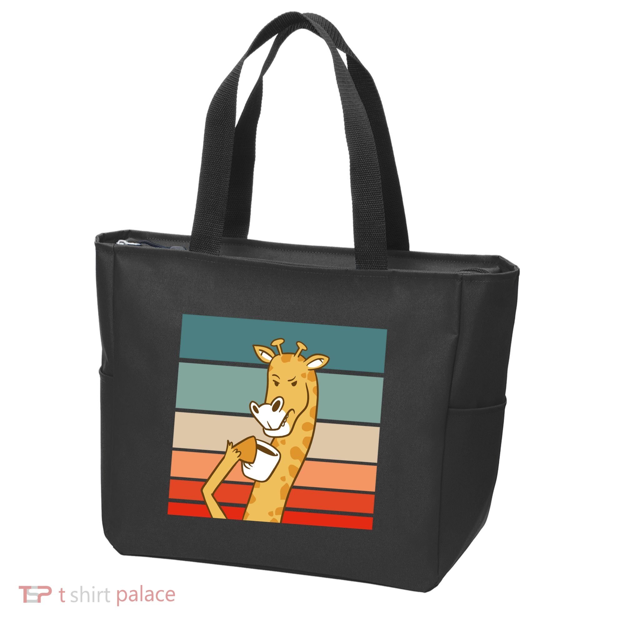 Giraffe Drinking Coffee Retro Sunset Tote Bag