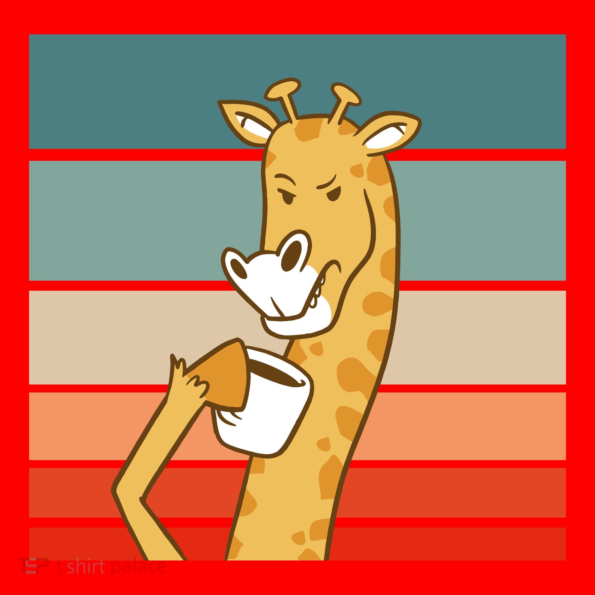 Giraffe Drinking Coffee Retro Sunset Santa Hat