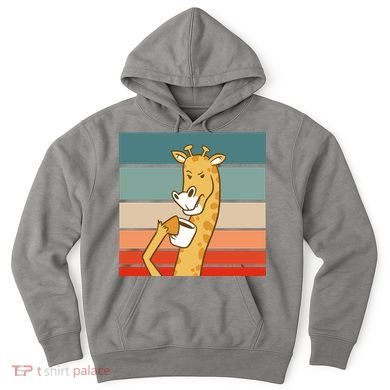 Giraffe Drinking Coffee Retro Sunset Hoodie