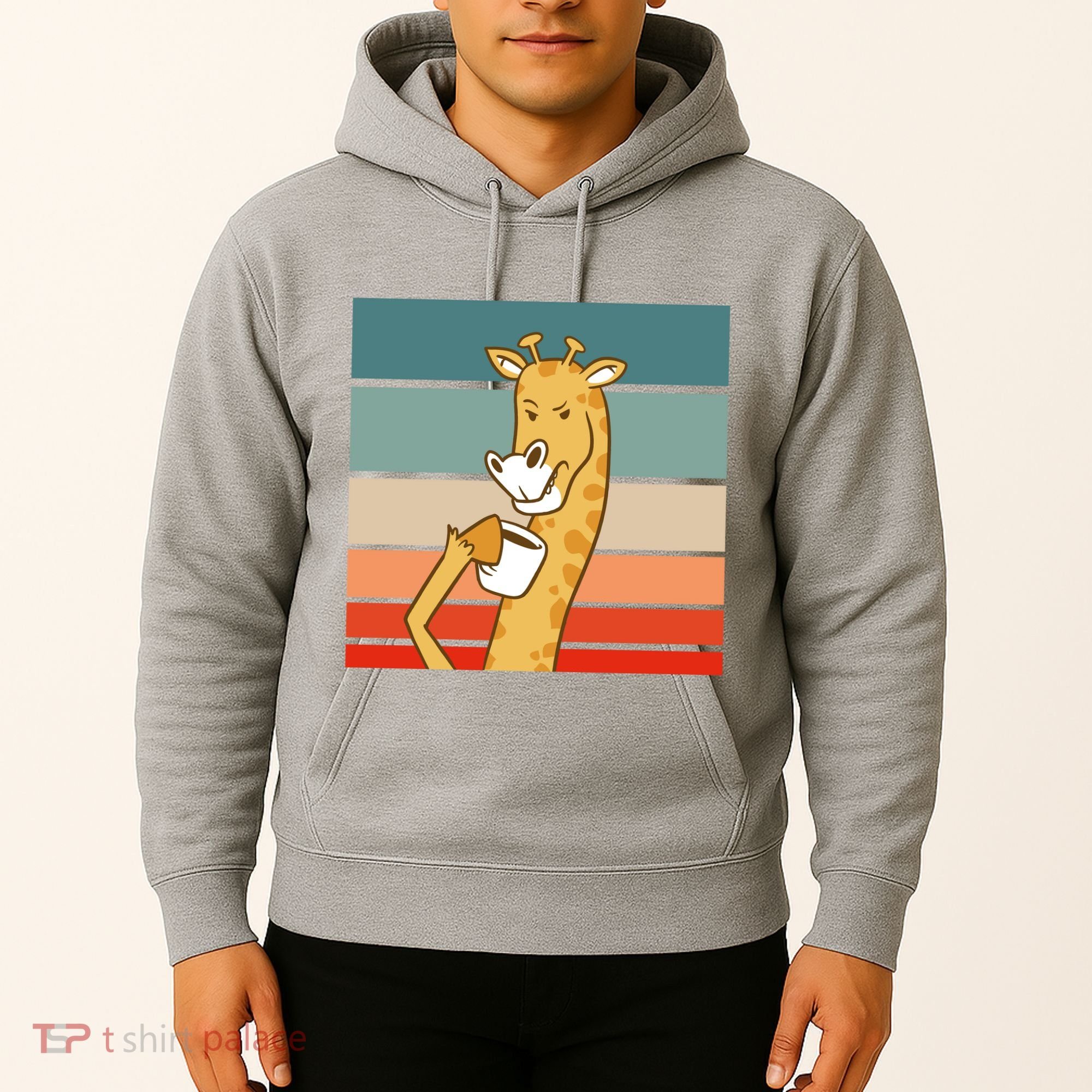 Giraffe Drinking Coffee Retro Sunset Hoodie