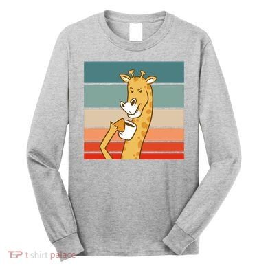 Giraffe Drinking Coffee Retro Sunset Long Sleeve Shirt