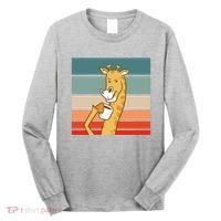 Giraffe Drinking Coffee Retro Sunset Long Sleeve Shirt thumb 0