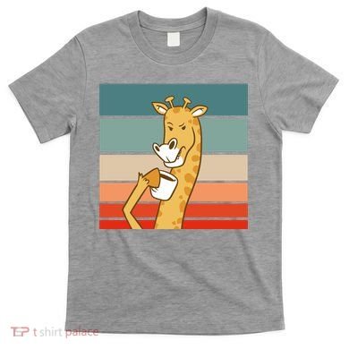 Giraffe Drinking Coffee Retro Sunset T-Shirt