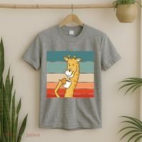 Giraffe Drinking Coffee Retro Sunset T-Shirt thumb 2