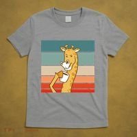 Giraffe Drinking Coffee Retro Sunset T-Shirt thumb 5