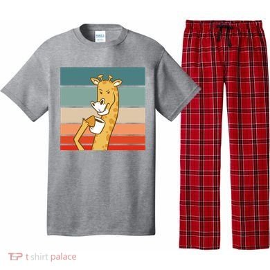 Giraffe Drinking Coffee Retro Sunset Pajama Set