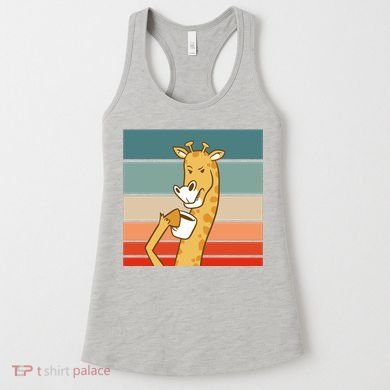 Giraffe Drinking Coffee Retro Sunset Women's Tank Top
