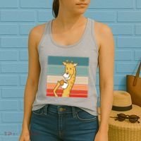 Giraffe Drinking Coffee Retro Sunset Women's Tank Top thumb 2