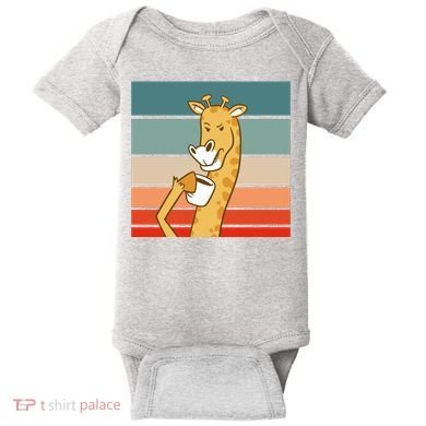 Giraffe Drinking Coffee Retro Sunset Baby Bodysuit