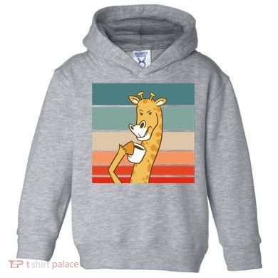 Giraffe Drinking Coffee Retro Sunset Toddler Hoodie