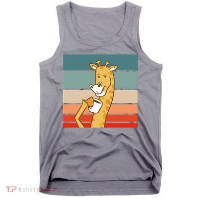 Giraffe Drinking Coffee Retro Sunset Tank Top