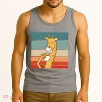 Giraffe Drinking Coffee Retro Sunset Tank Top thumb 3