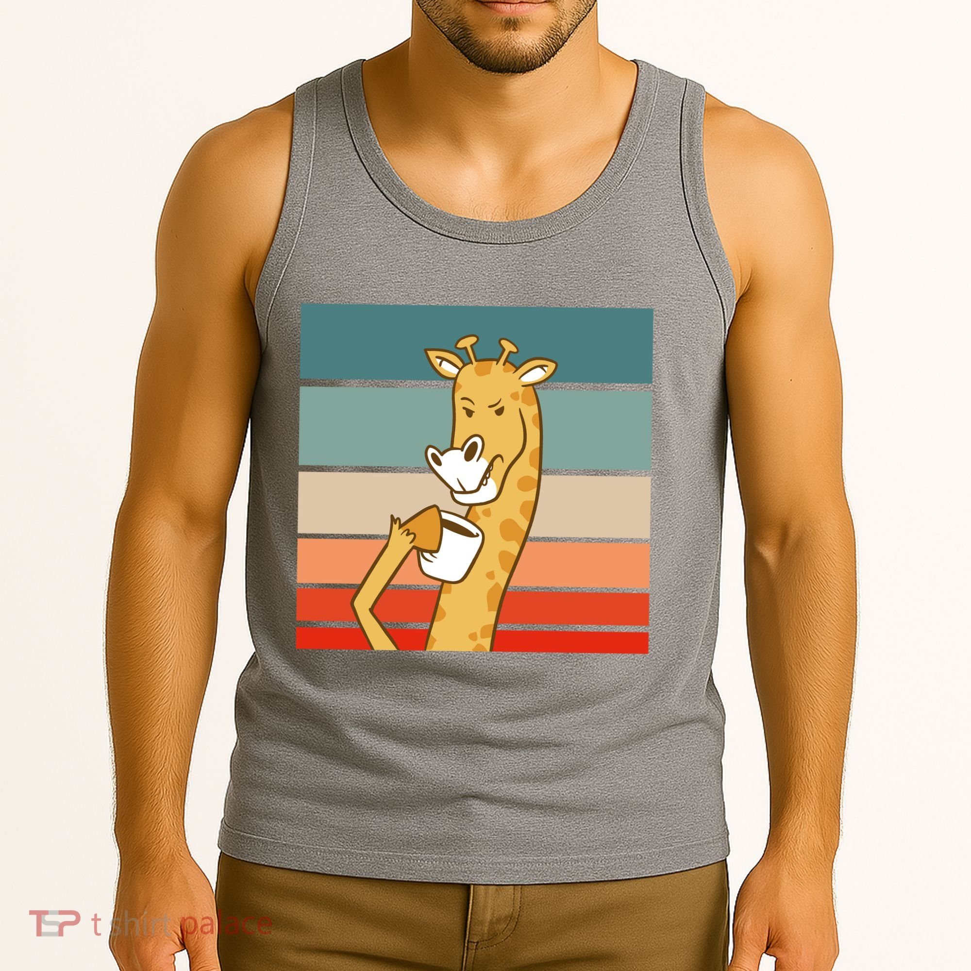 Giraffe Drinking Coffee Retro Sunset Tank Top