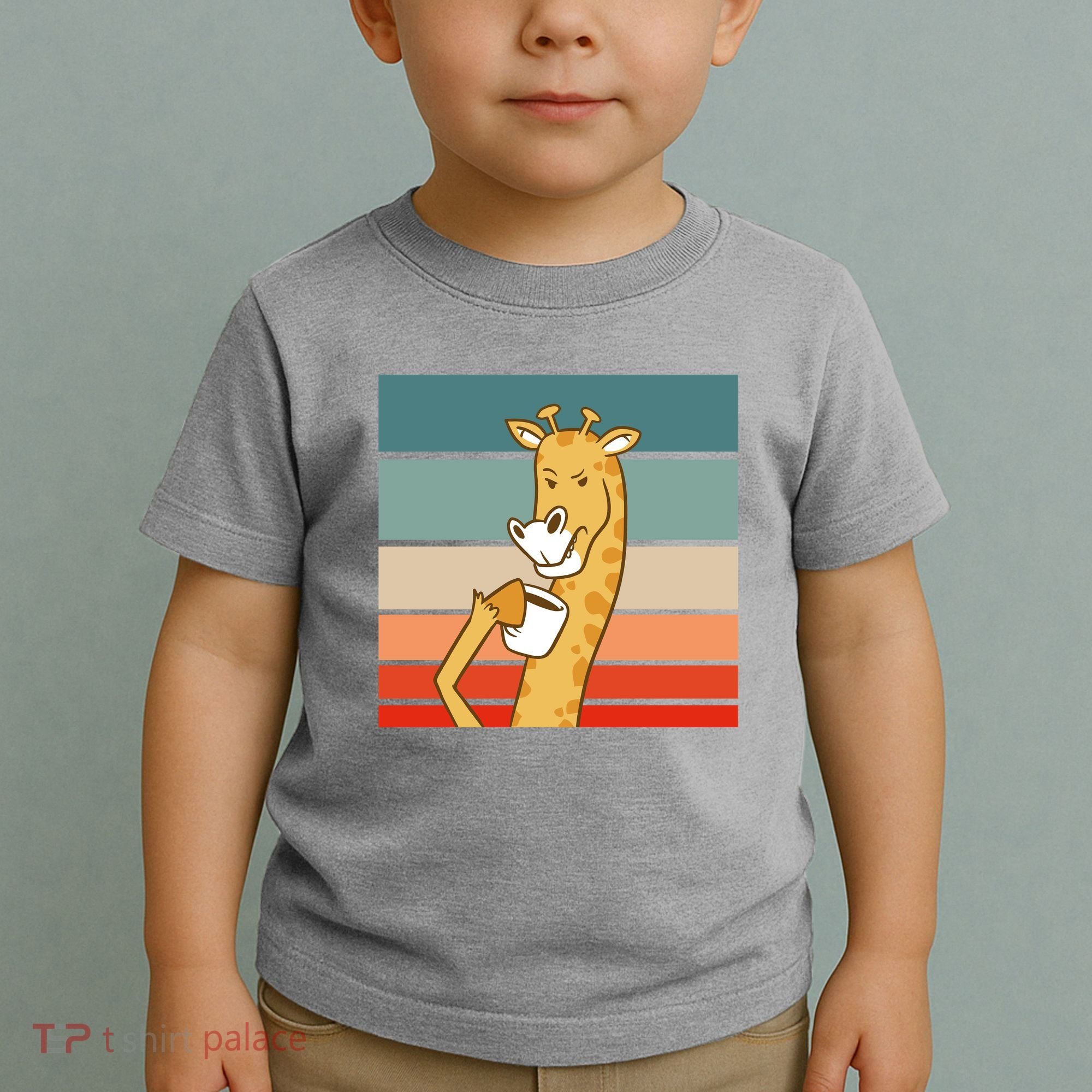 Giraffe Drinking Coffee Retro Sunset Toddler T-Shirt