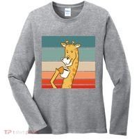 Giraffe Drinking Coffee Retro Sunset Women's Long Sleeve Shirt thumb 0