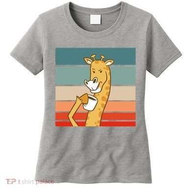 Giraffe Drinking Coffee Retro Sunset Women's T-Shirt