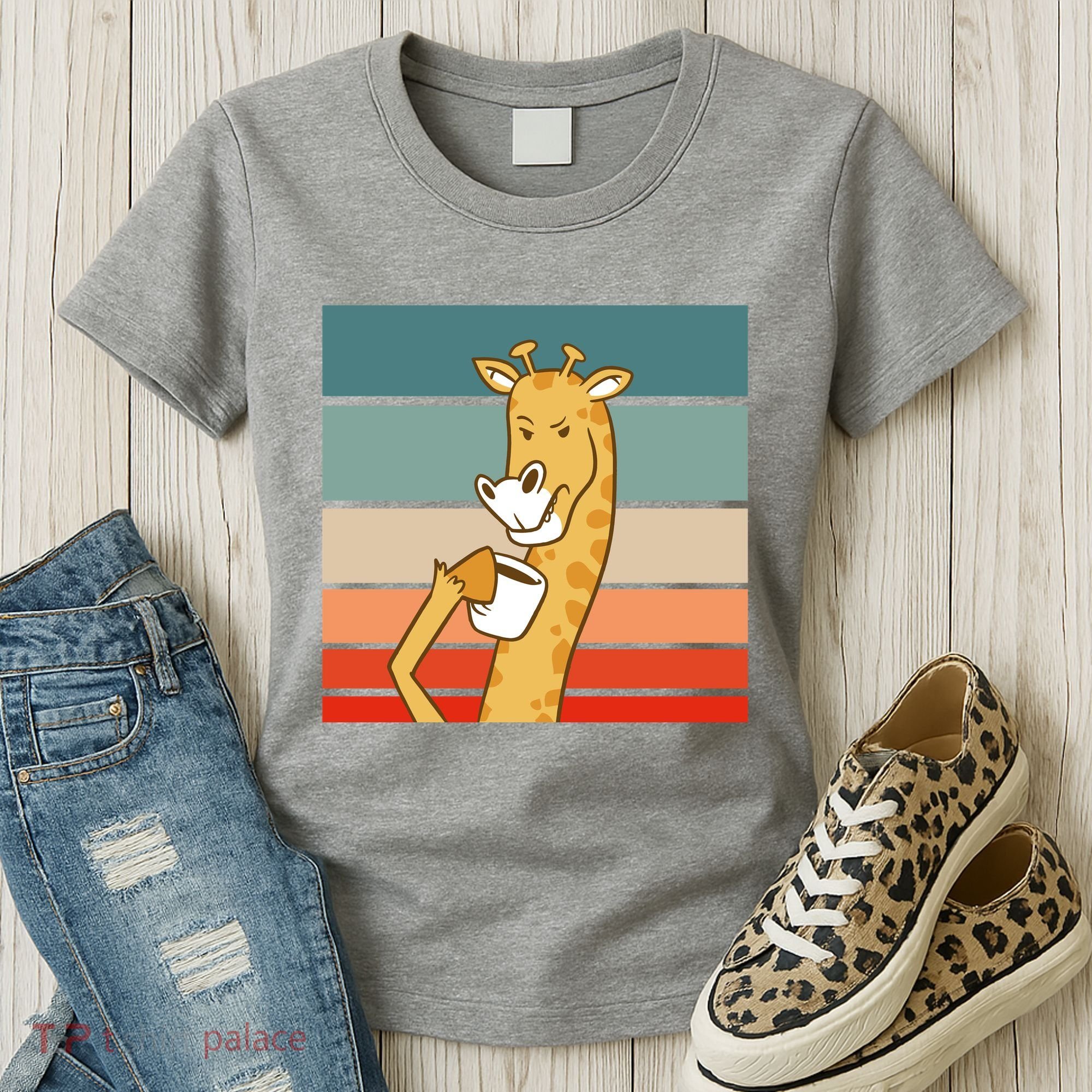 Giraffe Drinking Coffee Retro Sunset Women's T-Shirt