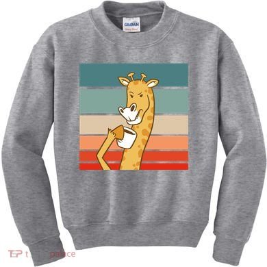Giraffe Drinking Coffee Retro Sunset Kids Sweatshirt