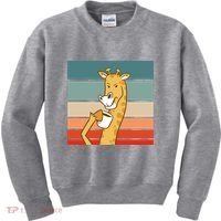 Giraffe Drinking Coffee Retro Sunset Kids Sweatshirt thumb 0