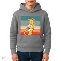 Giraffe Drinking Coffee Retro Sunset Kids Hoodie thumb 4