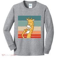 Giraffe Drinking Coffee Retro Sunset Kids Long Sleeve Shirt thumb 0