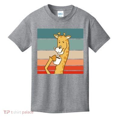 Giraffe Drinking Coffee Retro Sunset Kids T-Shirt